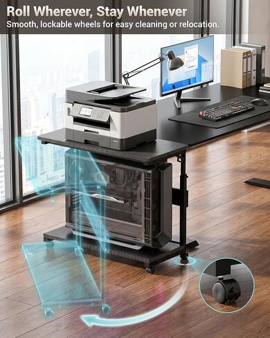 Armocity Computer Tower Stand - PC Stand for Floor with Power Outlets, PC Tower Stand for Carpet, PC Holder Under Desk with Wheels and Hooks, Gaming Console & Computer Cart, Carbon Fiber Black, 24" in Kuwait