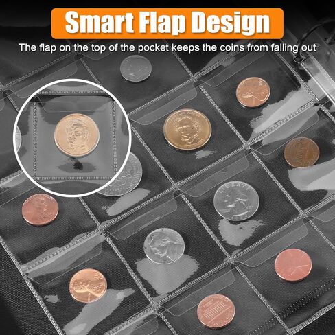 Coin Collection Book Holder for Collectors, Fireproof Coins Collecting Album with Zipper, Including 484 Pockets Coins Collecting Album and 12 Paper Currency Binder Sleeves, Money Saving Coin Collector in Kuwait