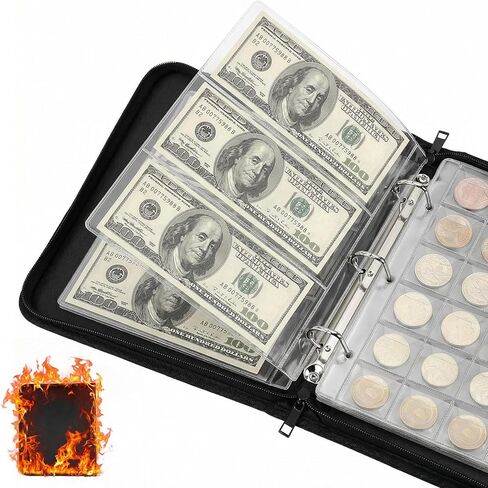 Coin Collection Book Holder for Collectors, Fireproof Coins Collecting Album with Zipper, Including 484 Pockets Coins Collecting Album and 12 Paper Currency Binder Sleeves, Money Saving Coin Collector in Kuwait
