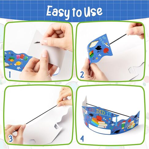 24 قطعة قبعات تاج التخرج الورقية للأطفال قابلة للتعديل اسم القبعات DIY مع سلسلة مرنة رياض الأطفال مرحلة ما قبل المدرسة الابتدائية حفلة التخرج تفضل لوازم الزينة للخريجين، 6 أنماط in Kuwait