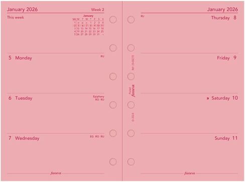 Filofax Calendar Diary Refill, Pocket Size, Week-to-View, Pink Paper, Unruled, English, 2026 (C68278-26) in Kuwait