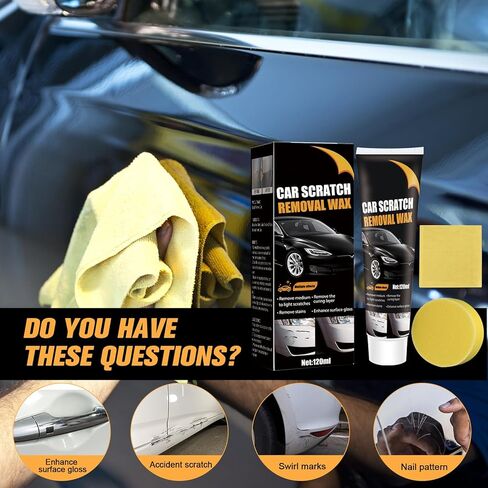 2Pcs Car Scratch Remover Wax, Professional Scratch Remover for Vehicles, Car Scratch Repair Paste for Deep Scratches with Wipe and Sponge,Universal Car Scratch Removal Wax for Deep Scratches Paste Kit in Kuwait