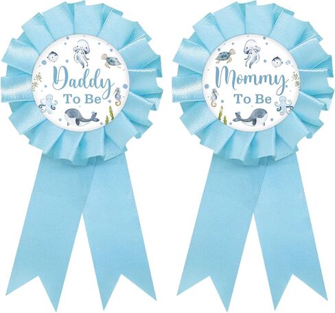 Under The Sea Mom to Be Tinplate Badge Pin, Sea Animal Dad to Be Pin, Ocean Baby Shower Button for New Parents, Blue Rosette Mom to Be Award Ribbon, Ocean World Gender Reveal Party Favors in Kuwait