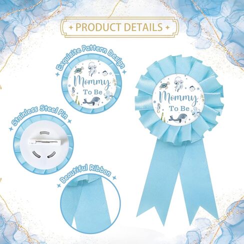Under The Sea Mom to Be Tinplate Badge Pin, Sea Animal Dad to Be Pin, Ocean Baby Shower Button for New Parents, Blue Rosette Mom to Be Award Ribbon, Ocean World Gender Reveal Party Favors in Kuwait