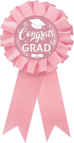 Pink Congrats Grad Tinplate Badge Pin, Graduation Button Pin for Women Girl, Pink Rosette Senior High School College Graduation Award Ribbon, Grad Party Favors in Kuwait