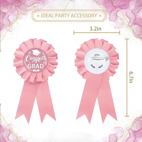 Pink Congrats Grad Tinplate Badge Pin, Graduation Button Pin for Women Girl, Pink Rosette Senior High School College Graduation Award Ribbon, Grad Party Favors in Kuwait