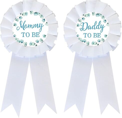 CoolerthingsDG، Daddy to be & Mommy to be Tinplate Badge Pin - زر استحمام الطفل هدايا جديدة للأب تكشف عن جنس الأطفال في الحفلات للصبي، زر روزيت أبيض للاحتفال بالطفل، إنه صبي (أبيض - أزرق) in Kuwait