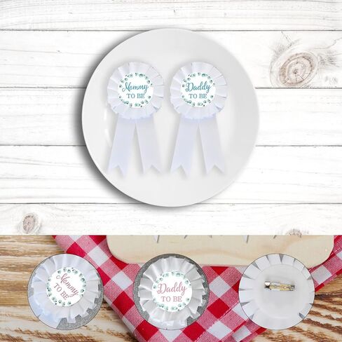 CoolerthingsDG، Daddy to be & Mommy to be Tinplate Badge Pin - زر استحمام الطفل هدايا جديدة للأب تكشف عن جنس الأطفال في الحفلات للصبي، زر روزيت أبيض للاحتفال بالطفل، إنه صبي (أبيض - أزرق) in Kuwait