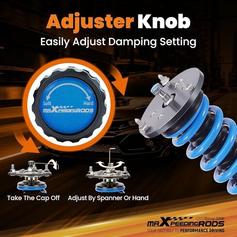 maxpeedingrods Coilover لسيارة Mercede-Benz S-Class W220 S430 S500 2000-2006، مجموعة تعليق كويلوفيرس قابلة للتعديل بـ 24 مستوى، مجموعة خفض مطورة T6 قابلة للتعديل باللون الأزرق in Kuwait