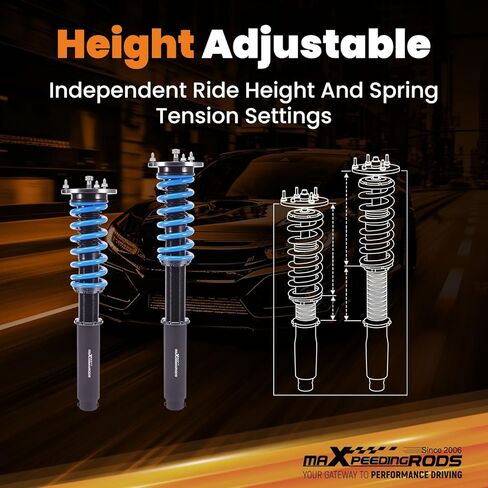 maxpeedingrods Coilover لسيارة Mercede-Benz S-Class W220 S430 S500 2000-2006، مجموعة تعليق كويلوفيرس قابلة للتعديل بـ 24 مستوى، مجموعة خفض مطورة T6 قابلة للتعديل باللون الأزرق in Kuwait