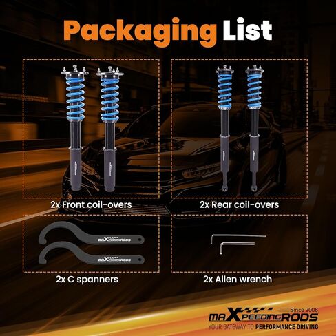 maxpeedingrods Coilover لسيارة Mercede-Benz S-Class W220 S430 S500 2000-2006، مجموعة تعليق كويلوفيرس قابلة للتعديل بـ 24 مستوى، مجموعة خفض مطورة T6 قابلة للتعديل باللون الأزرق in Kuwait