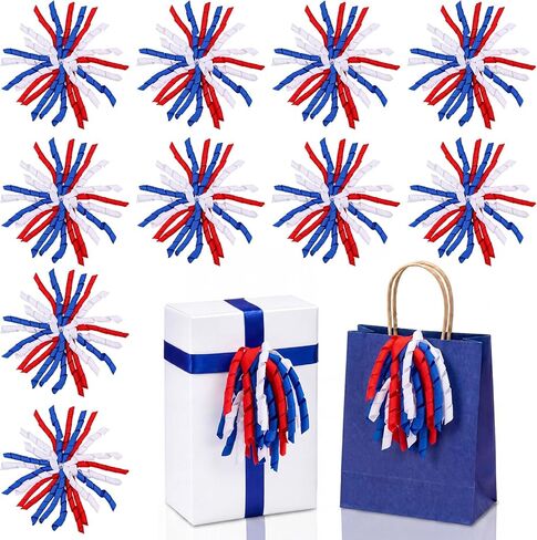 Engrowtic 10 Pack 4th of July Curly Bows for Gift Wrapping 6 Inch Red Blue White Curling Ribbon Bows Large Patriotic Gift Accessory Decorations for Independence Day Memorial Veteran's Day Party Favors in Kuwait