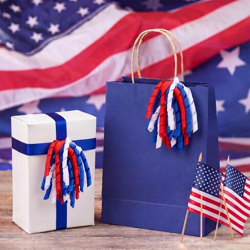 Engrowtic 10 Pack 4th of July Curly Bows for Gift Wrapping 6 Inch Red Blue White Curling Ribbon Bows Large Patriotic Gift Accessory Decorations for Independence Day Memorial Veteran's Day Party Favors in Kuwait