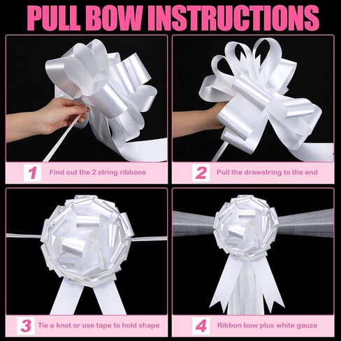 Dingion 30 Set Large Wedding Pew Bows Wedding Aisle Decorations with 47" Fabric Tulle Church Chair Aisle Decor for Bridal Shower Reception Ceremony Anniversary Parties(White) in Kuwait