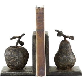 Deco 79 Metal Fruit Apple and Pear Bookends, Set of 2 5"W, 5"H, Gray