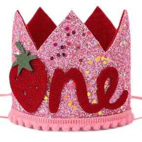 MADENG Pink Strawberry Hat/Crown - First Birthday Decoration, Berry Sweet Cake Smash Prop, Party Supplies Backdrop for Baby Girl