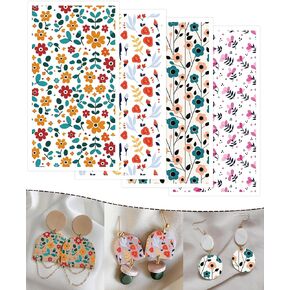 Puocaon Transfer Paper for Polymer Clay, 4 Design 20 Pcs Retro Flower Clay Transfer Paper for Polymer Clay Earrings, Vintage Flower Daisy Transfer Paper Clay Jewelry Making Oil Painting Jewelry