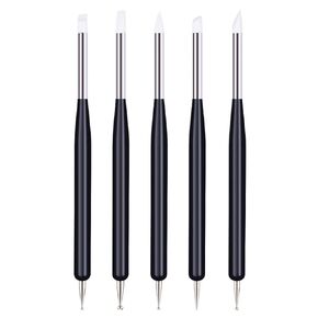 5pcs Nail Art Dotting Tools Pen Dual Head UV Gel Carving Pen Nail Silicone Brushes Set Pottery Clay Sculpting Tools Modeling Painting Drawing Tool DIY Art Craft (Black)