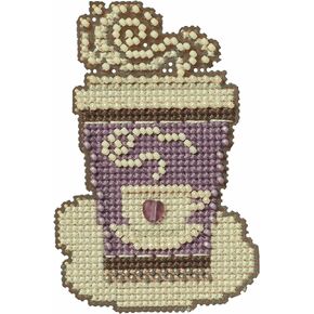 Mill Hill to Go Coffee Beaded Counted Cross Stitch Ornament Kit 2024 Autumn Harvest MH182423 Multicolor, 3 x 3 Inches