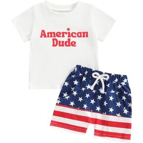 Baby Boy 4th Of July Outfits Toddler Independence Day Short Sleeve T-shirt Color Block Shorts Set Summer Clothes