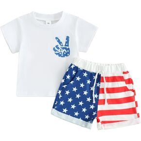 Baby Boy 4th Of July Outfits Toddler Independence Day Short Sleeve T-shirt Color Block Shorts Set Summer Clothes