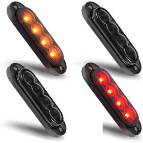 4pcs Oval Led Trailer Side Marker Light 3.38" Clearance Identification Lights Surface Mount for RV Trailer Truck Front Rear Little Boat Camper (2Amber + 2Red with Smoke Lens)