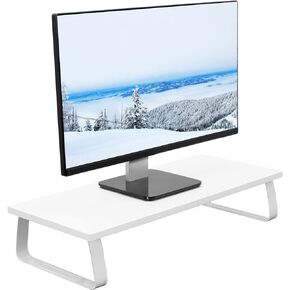 VIVO 24 inch Monitor Stand, Wood & Steel Desktop Riser, Screen, Keyboard, Laptop, Small TV Ergonomic Desk and Tabletop Organizer, White, STAND-V000D-W