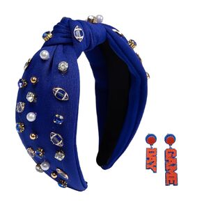 Football Headband for Women Rhinestone Jeweled Knotted Headband Football Mom Game Day Accessories (Purple)
