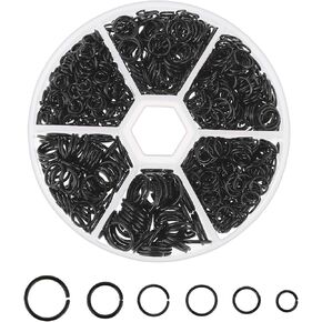 970 PCS Black Jump Rings, Black Jump Rings for Jewelry Making Small O Ring for Jewelry Making Chainmail Metal Open Jump Rings Connectors for Bracelet Earrings Necklace Crafts (4/5/6/7/8/10mm) (Black)