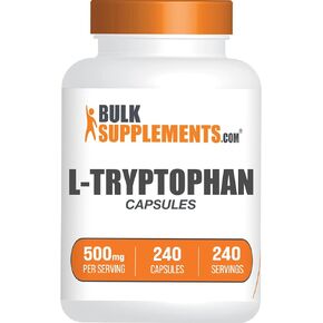 BulkSupplements.com L-Tryptophan Capsules - Tryptophan Supplement, L-Trptophan 500mg - Amino Acid Supplement, Gluten Free - 1 Capsule per Serving, 240 Capsules (Pack of 1)
