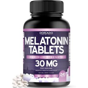 أقراص الميلاتونين 30 ملغ للبالغين (240 قرصًا) - أقراص سريعة الذوبان تحتوي على 30 ملغ من الميلاتونين لكل قرص - خالية من الغلوتين، وغير معدلة وراثيًا، نباتية 100%، ومذاق رائع - نكهة التوت المختلطة - 240 قرصًا in Kuwait
