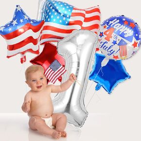 6 Pcs Flag Theme First Birthday Party Supplies 40 Inch Foil Helium Balloon for July Fourth Independence Day Party Decorations 1st Birthday Party Decor 1st Anniversary Celebrate 1st Place Backdrops