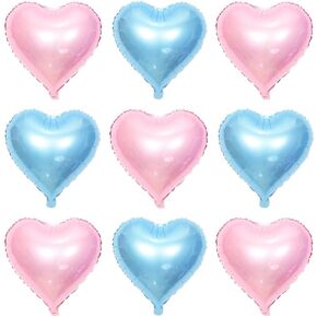 50pcs Blue Pink Heart Foil Balloons, 10inch Blue Heart Balloon and Pink heart Mylar Balloons for Love Heart Balloon Valentines Birthday Wedding Party Decoration