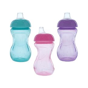 Nuby No Spill 6oz/180ml Mini Gripper Soft Silicone Spout Cup, 3 pack, Girls, 6m+