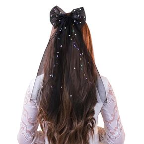Bow Wedding Bride Veil LED Bachelorette Veils Light Up Pearl Bridal Veil Women tulle Hair Bows (White)