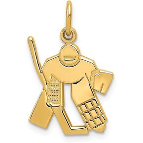 Solid 14k Yellow Gold Hockey Goalie Charm Pendant (21mm x 15mm)