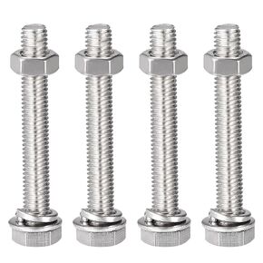 uxcell M8 x 70mm Hex Head Screws Bolts, Nuts, Flat & Lock Washers Kits, 304 Stainless Steel Fully Thread Hexagon Bolts 4 Sets