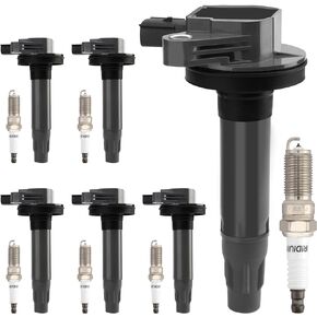 Ignition Coils UF553 Pack ＆ Iridium Spark Plugs Set of 6 Compatible With Ford Edge Explorer Fusion Mustang, Lincoln MKS MKT MKX MKZ, Mazda Replace# C1595, GN10237