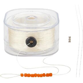 PH PandaHall 246 Yards 0.2mm Bracelet String Beading Thread Seed Bead Thread Sewing String with Leading Wire and Buckle for Leather Stitching Beading Jewelry Bracelets Making White