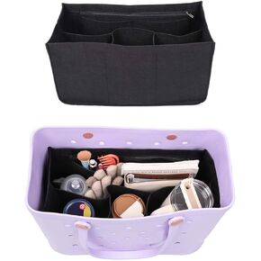 Rubber Beach Bag Organizer Compatible with Bogg Bag/Simply Southern, Tote Organizer Insert Felt Medium Divider Bag Organizer Pouch Insert with 7 Pockets, Only for Bogg Bags M-Size (Black)