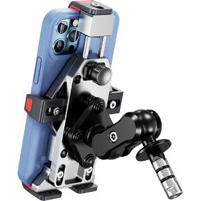 BRCOVAN Motorcycle Phone Mount for Fork Stem, with Vibration Dampener & High-Speed Secure Lock, Aluminum Alloy, Anti-Theft, Adjustable Motorcycle Cell Phone Holder for 4.7''-7.2'' Smartphones