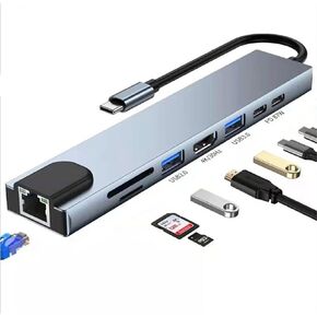 USB C Hub Docking Station, 8 in 1 Type C Hub USB C Dongle with HDMI 4K@60Hz, RJ45 Ethernet,100W Power Delivery, SD/TF Card Reader, 2 USB Ports, USB Type C Hub for MacBook Pro Air and More