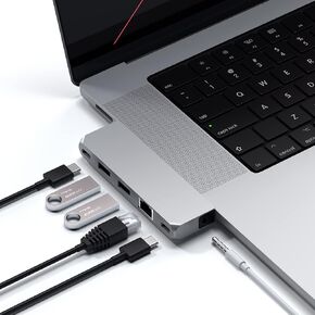 Satechi Type-C Pro Hub Mini Adapter – USB4, USB-A Data, USB-C Data, GbE and Audio Jack – Compatible with 2022 MacBook Pro/Air M2, 2021 MacBook Pro M1 Pro & Max, 2020 MacBook Air/Pro M1 (Space Gray)