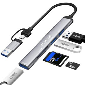 USB C Hub, ZESKRIS 5 Ports Ultra Slim Data Type C Hub with 1 USB 3.0, 2 USB 2.0, TF/SD/MicroSD Card Reader Portable USB Splitter for MacBook Pro/Air, Laptop, PS5/PS4, and Other Type C Devices