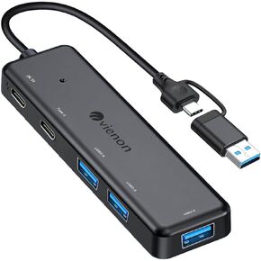 موزع USB 3.0 (5 في 1)، موزع USB C، محول USB C إلى USB 3.0 مع منافذ طاقة/بيانات USB C، قاعدة توصيل USB A&C موسع USB لأجهزة الكمبيوتر المحمول MacBook Dell وHP وPS4/5 وSSD والمزيد