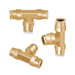3/8 Tee Union DOT Air Fittings 3PCS, 3/8 Inch OD Air Line Fittings Brass Air Brake Push-To-Connect Fittings Brake Connector Kit for Truck Trailers Industry Air System