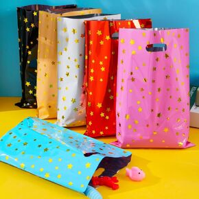 HABILE Happy Birthday Party Favor Bags 36 PCS Plastic Gift Bags with Glitter Stars for Children, Babies, Girls and Boys Birthdays