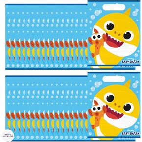 Unique Baby Shark Goodie Bags Pack - 16 Plastic Baby Shark Party Favor Bags & Sticker, Baby Shark Birthday Decorations & Supplies