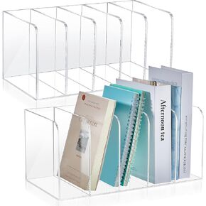 Suzile 2 Sets of Clear Acrylic Magazine Holder with 5 Vertical Compartments Magazine File Holder Acrylic Desk Organizer Book Rack for Desk Sorter Paper Folder Office Accessories Storage Organization