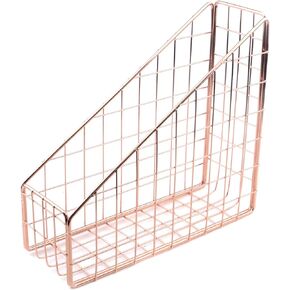 Minimalist File Holder Metal Wires Magazine Organizer Document Rack Letter File Storage Organizer Desktop Accessory - Rose Gold